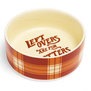 NWT ~ YOULY Ceramic "Leftovers Are for Quitters" Dog Bowl, Plaid, 3 Cups